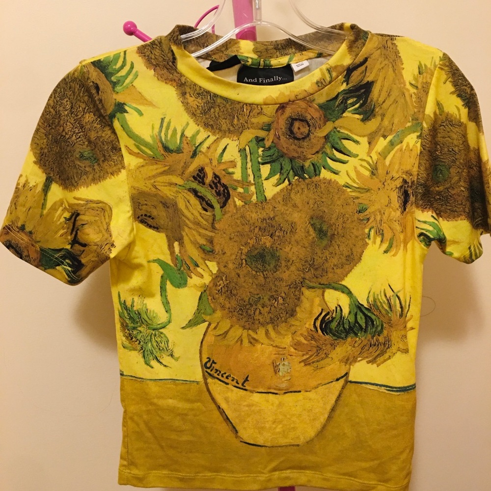 Yellow Gold Floral Print Painting Van Gogh Sunflowers T-Shirt Top Shop